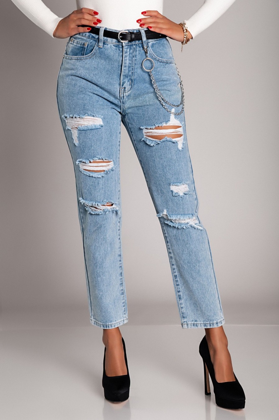 Donna B. STYLE | Jeans Dritti Strappati Vallia, Azzurro