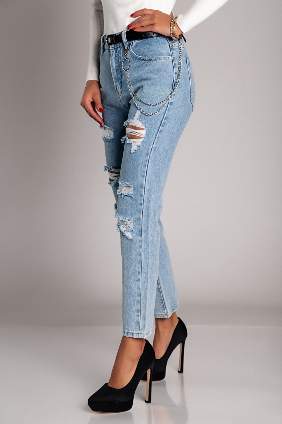 Donna B. STYLE | Jeans Dritti Strappati Vallia, Azzurro