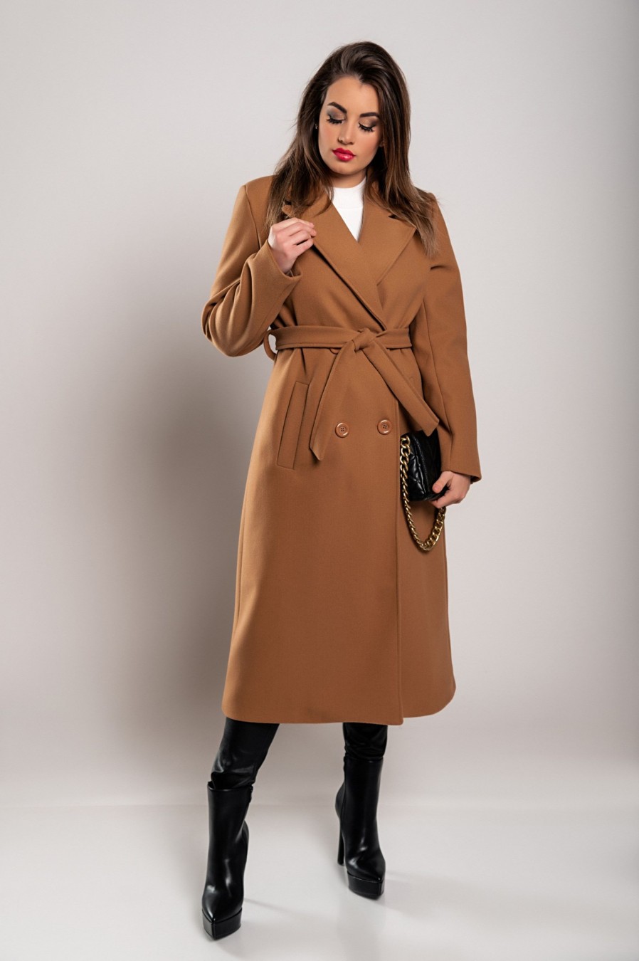 Donna PRONTO MODA ELENE | Elegante Cappotto Lungo Con Bottoni, Color Cammello