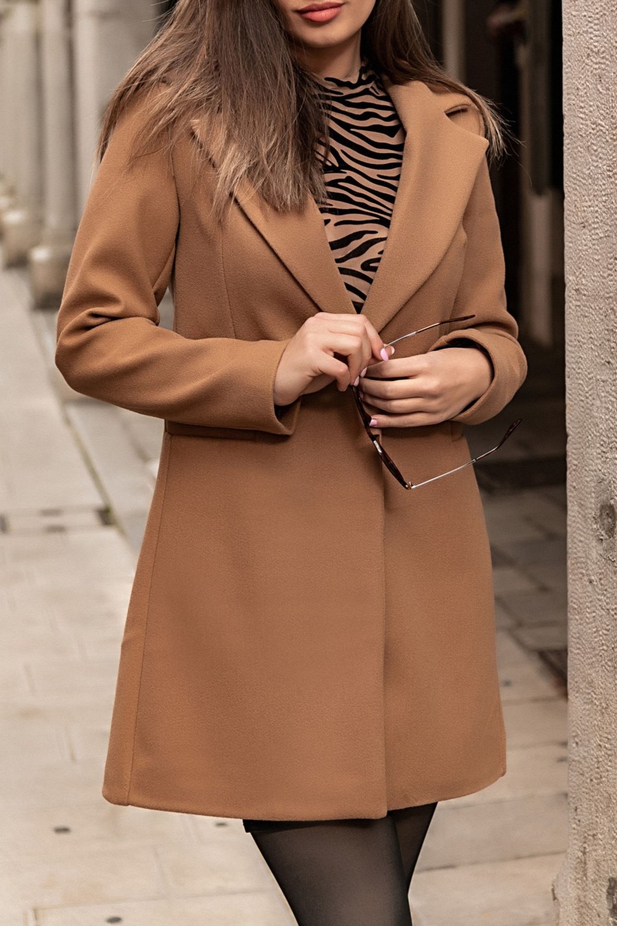 Donna PRONTO MODA ELENE | Cappotto Elegante Con Un Bottone, Cammelli