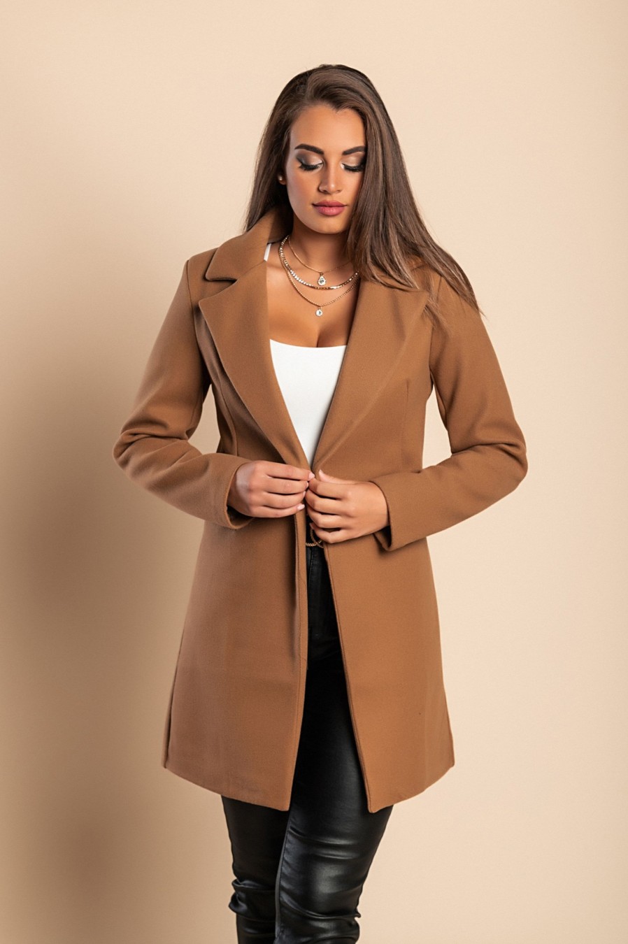 Donna PRONTO MODA ELENE | Cappotto Elegante Con Un Bottone, Cammelli