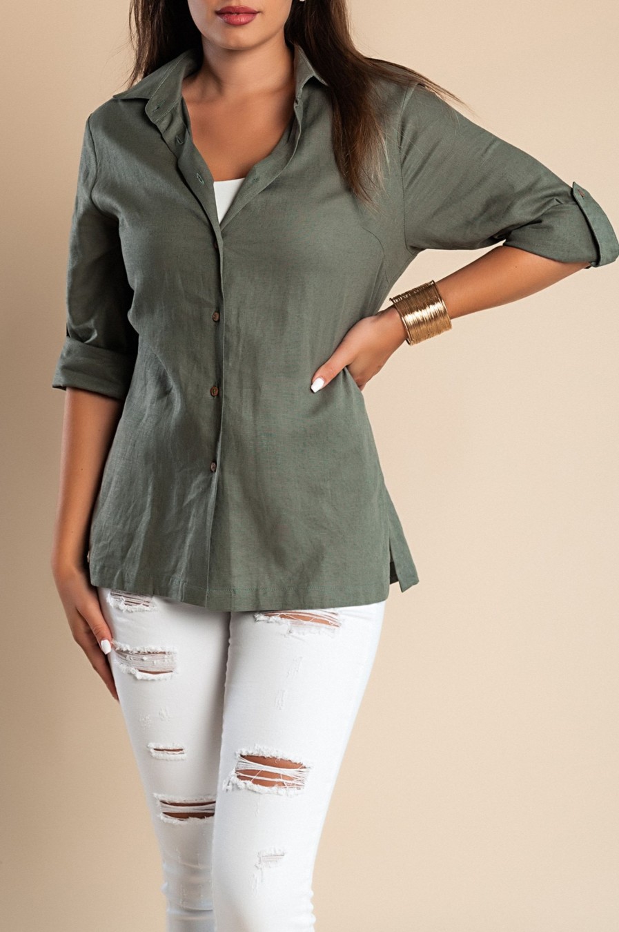 Donna CA.FRA.MA.s.r.l. | Camicia Estiva In Lino, Verde Oliva