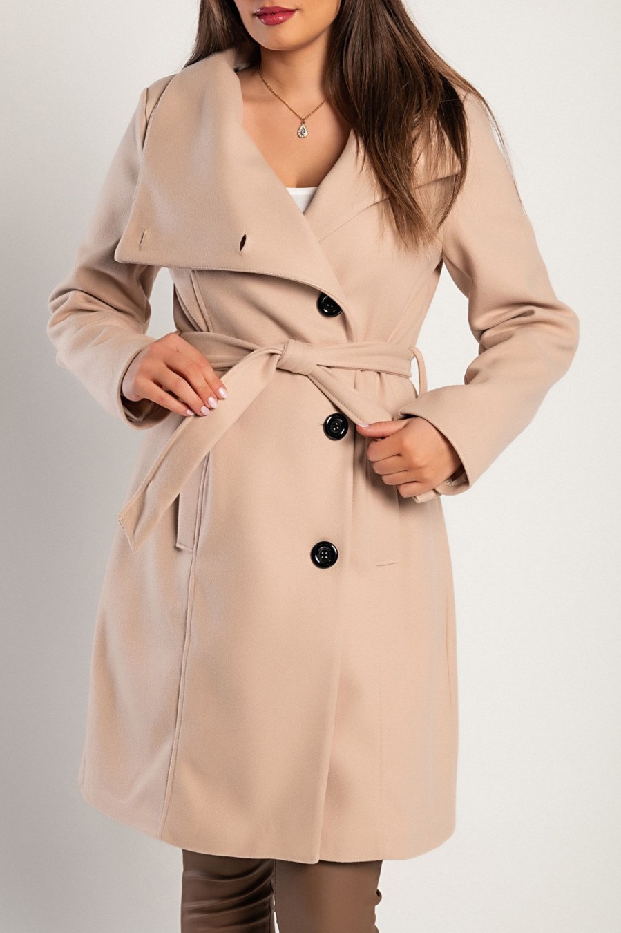 Donna PRONTO MODA ELENE | Cappotto Elegante Con Bottoni, Beige