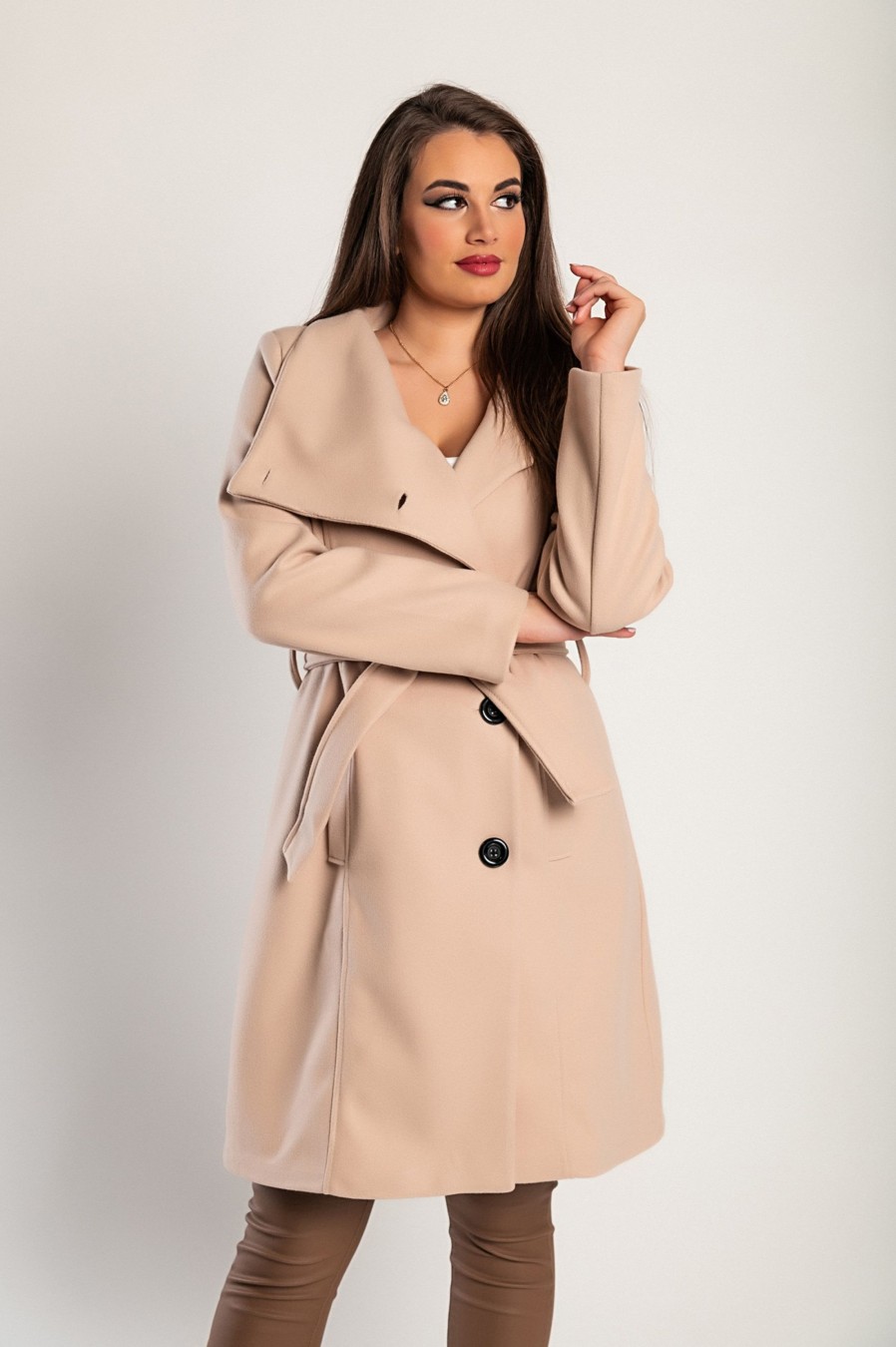 Donna PRONTO MODA ELENE | Cappotto Elegante Con Bottoni, Beige