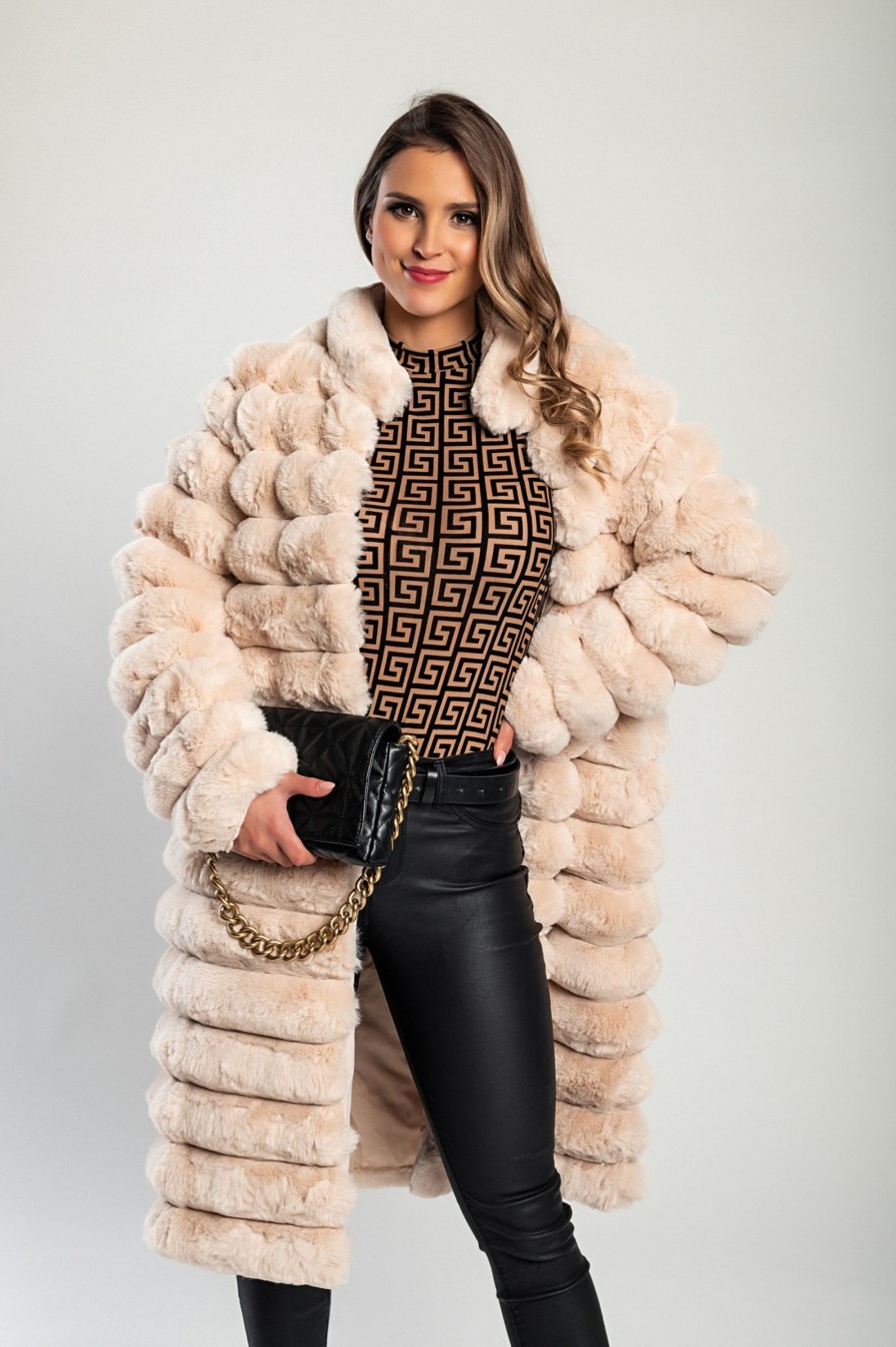 Donna PRONTO MODA ELENE | Cappotto Lungo Ed Elegante In Pelliccia Sintetica Benimia, Beige