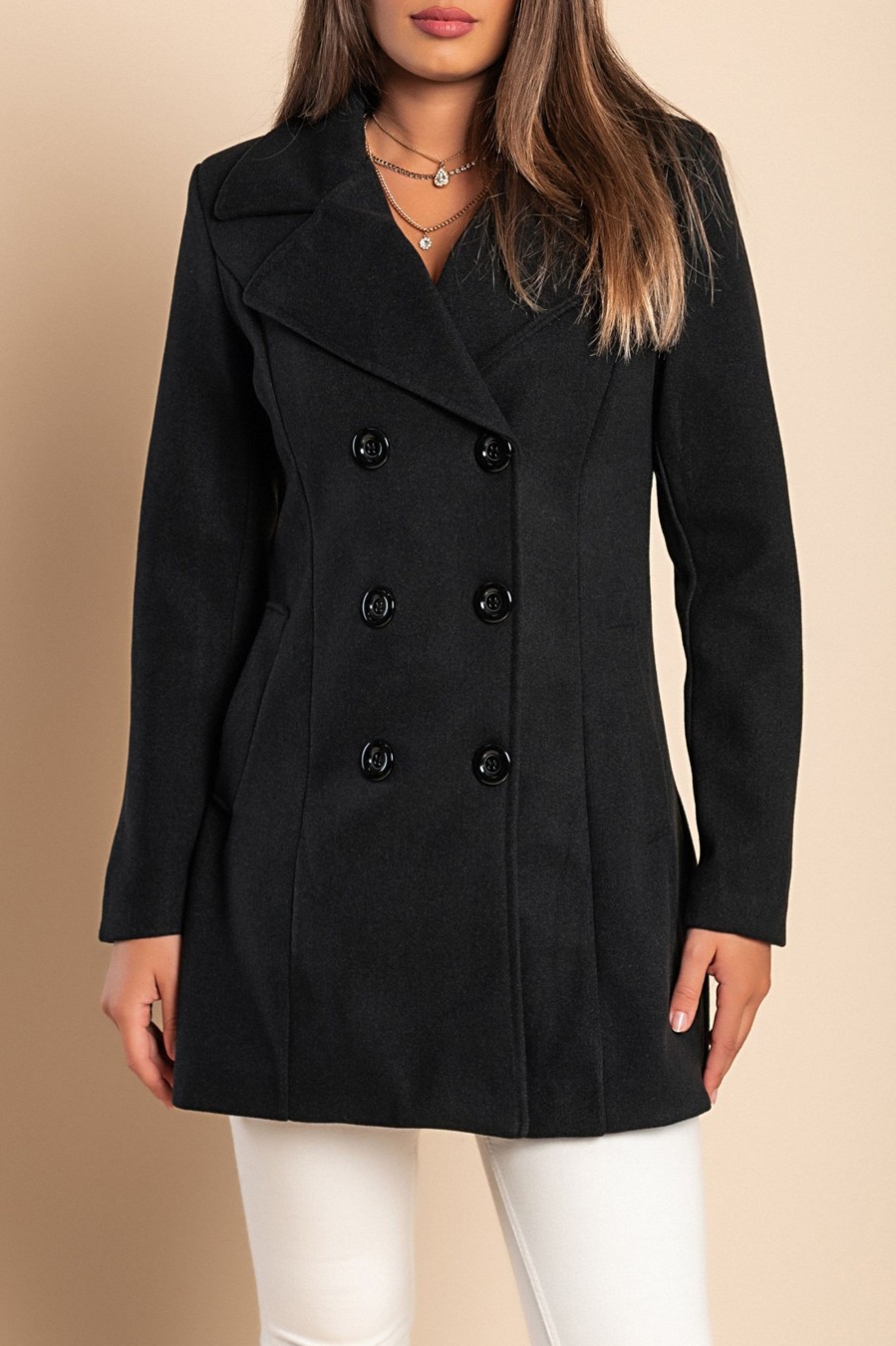 Donna PRONTO MODA ELENE | Cappotto Elegante Con Bottoni, Nero