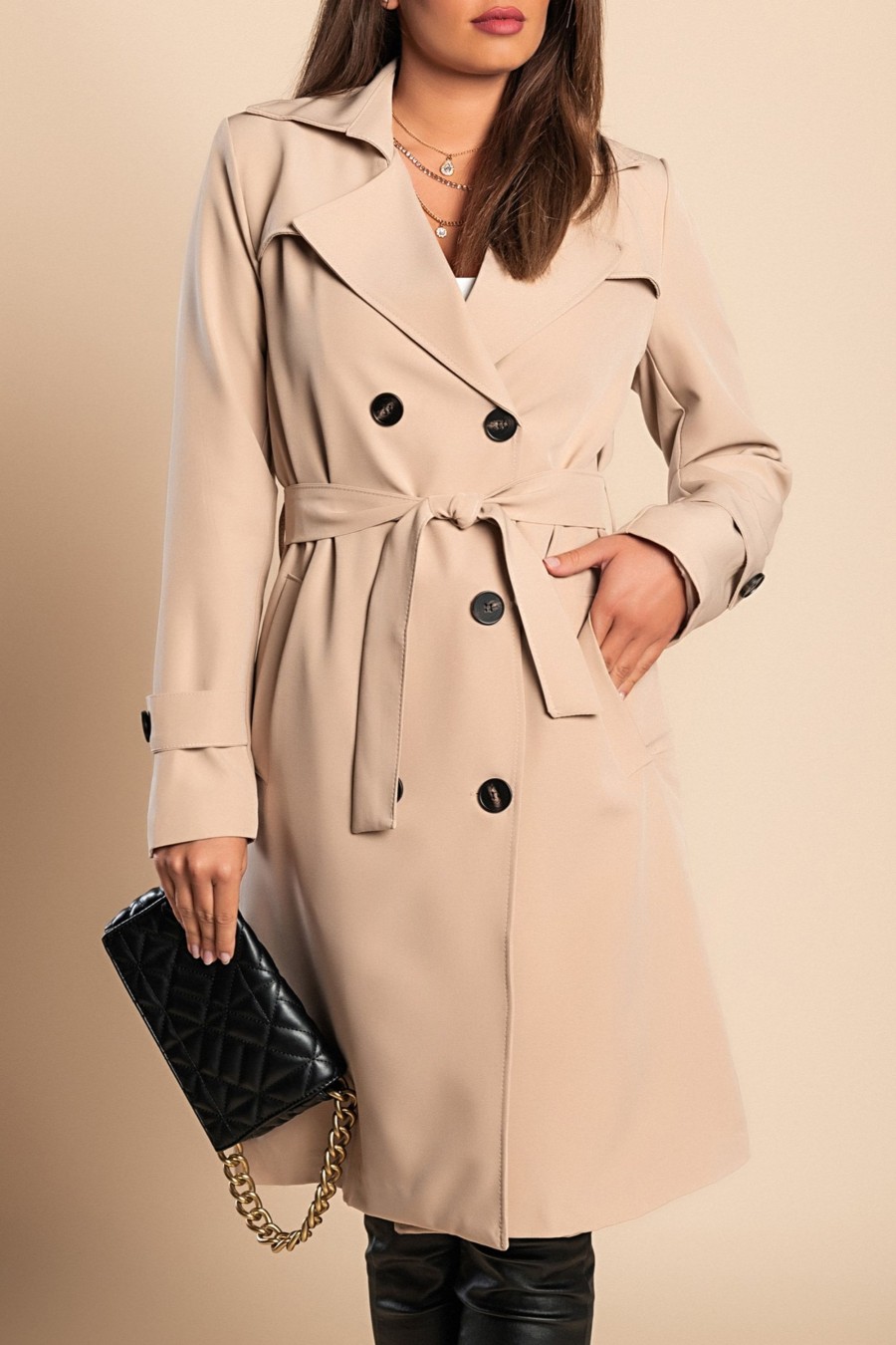 Donna PRONTO MODA ELENE | Elegante Trench Con Bottoni, Beige