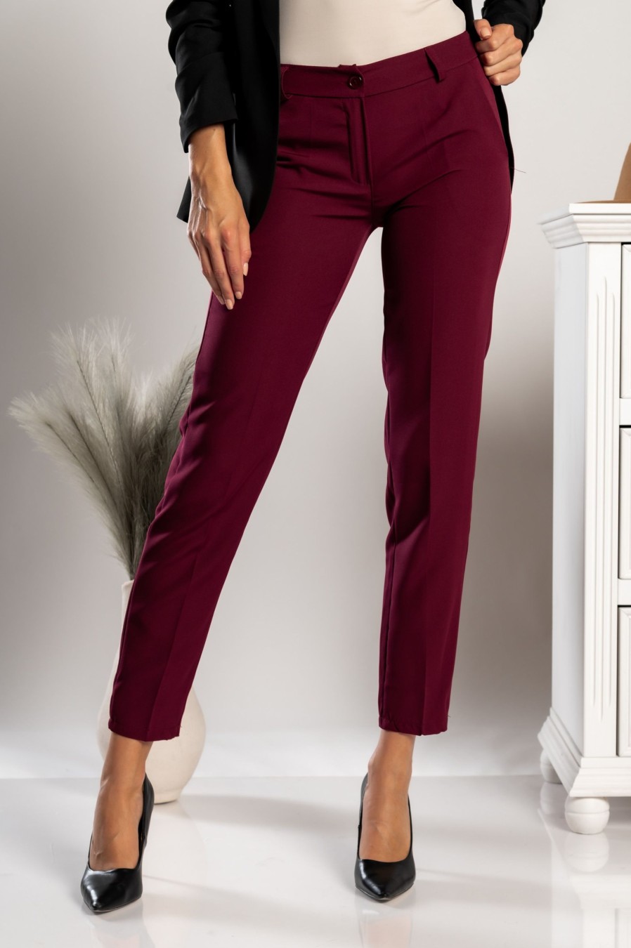 Donna PRONTO MODA ELENE | Pantaloni Lunghi Eleganti Dal Taglio Dritto Tordina, Bordeaux