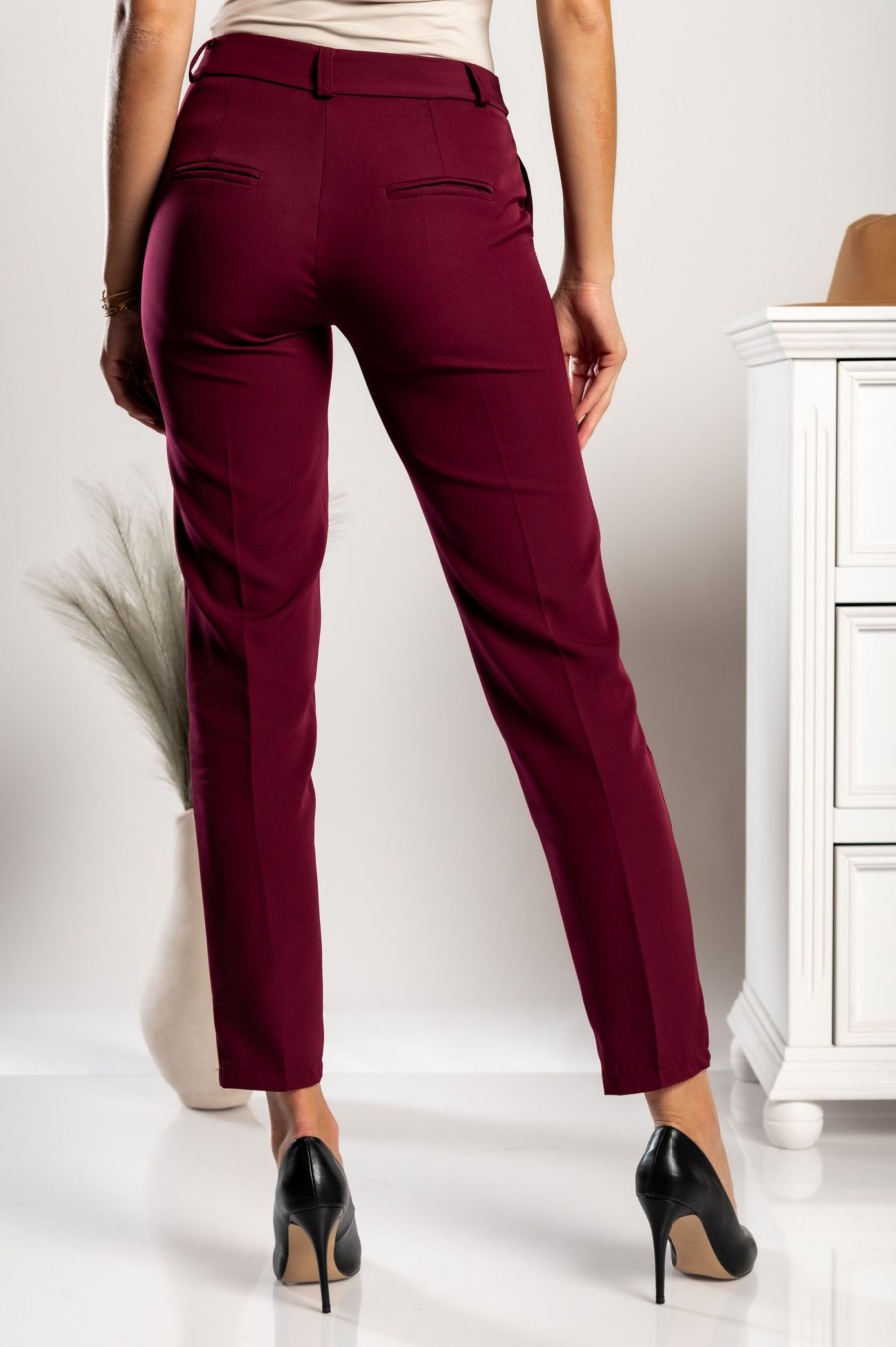 Donna PRONTO MODA ELENE | Pantaloni Lunghi Eleganti Dal Taglio Dritto Tordina, Bordeaux