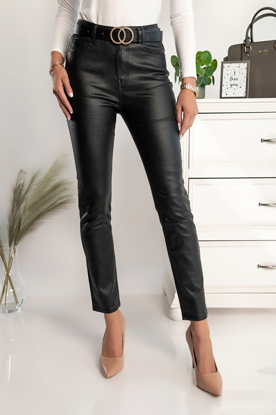 Donna PRONTO MODA ELENE | Pantaloni Skinny In Ecopelle Roda, Nero