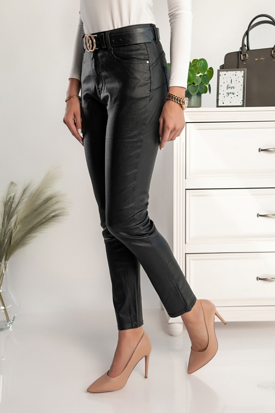 Donna PRONTO MODA ELENE | Pantaloni Skinny In Ecopelle Roda, Nero