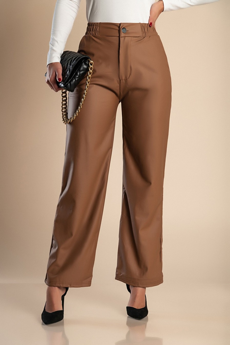 Donna SU XIUYUE - HLAu010cE RIM | Pantaloni Alla Moda In Similpelle, Cammello