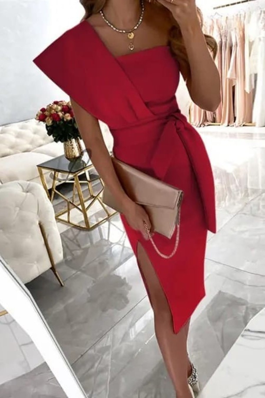 Donna NEO IMAGE | Abito Midi Elegante Triona, Rosso