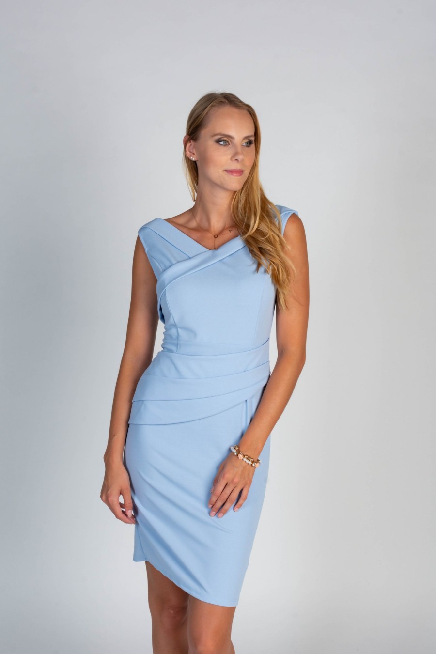 Donna NEO IMAGE | Abito Elegante Mini Smanicato Montreal, Celeste