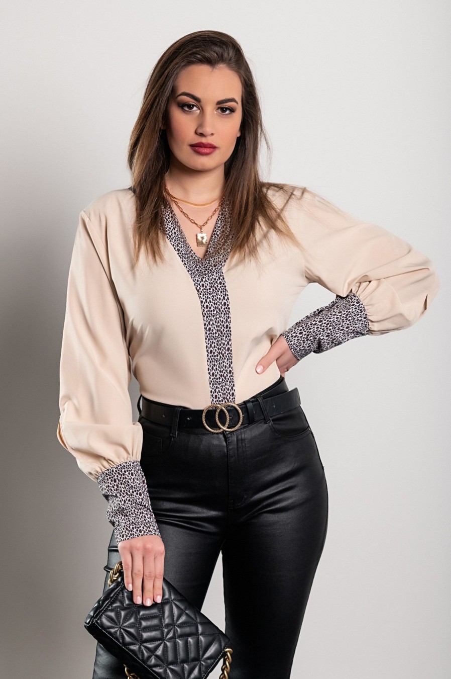 Donna NEO IMAGE | Blusa Elegante Con Stampa Leopardata Polina, Beige