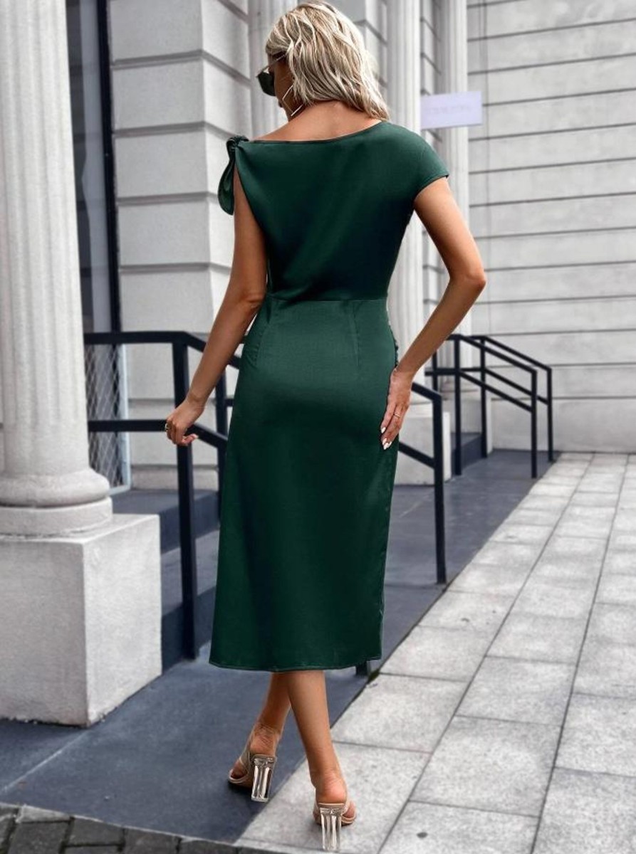 Donna PRONTO MODA ELENE | Abito Midi Elegante Con Dettagli Arricciati, Verde