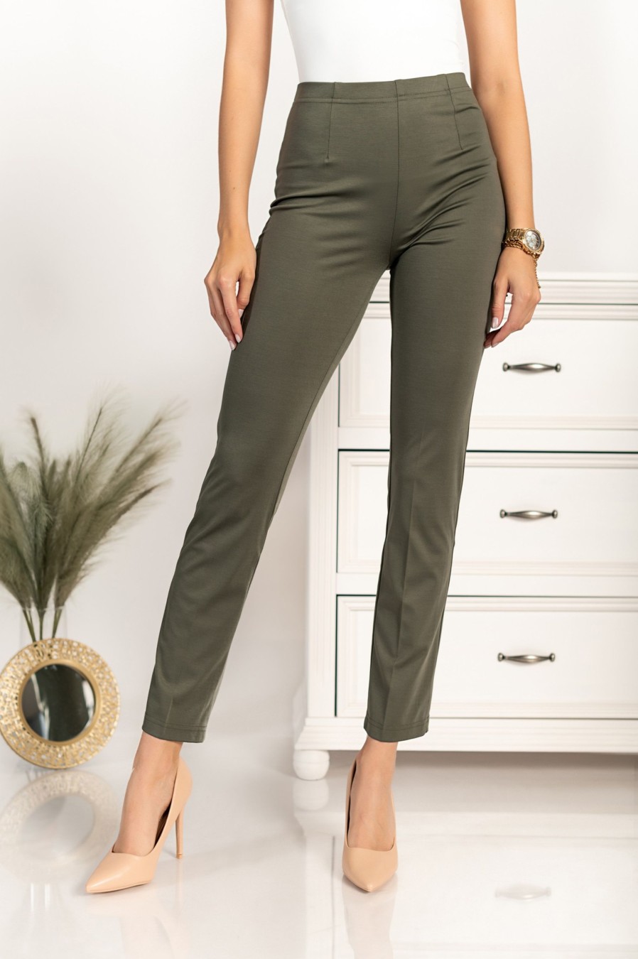 Donna CA.FRA.MA.s.r.l. | Elegante Pantalone Lungo E Dritto Aila, Olivastro