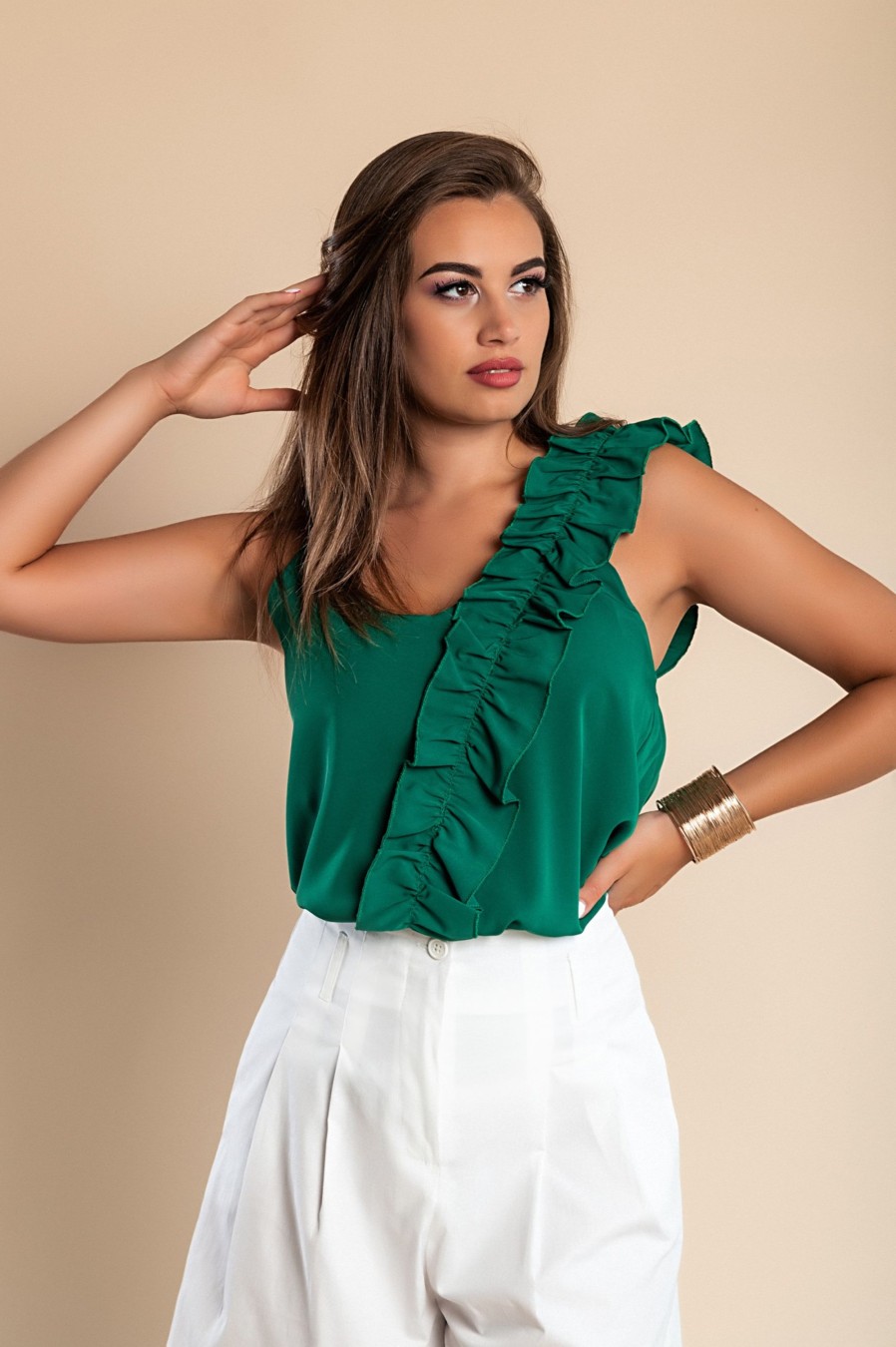 Donna PRONTO MODA ELENE | Top Con Balze, Verde