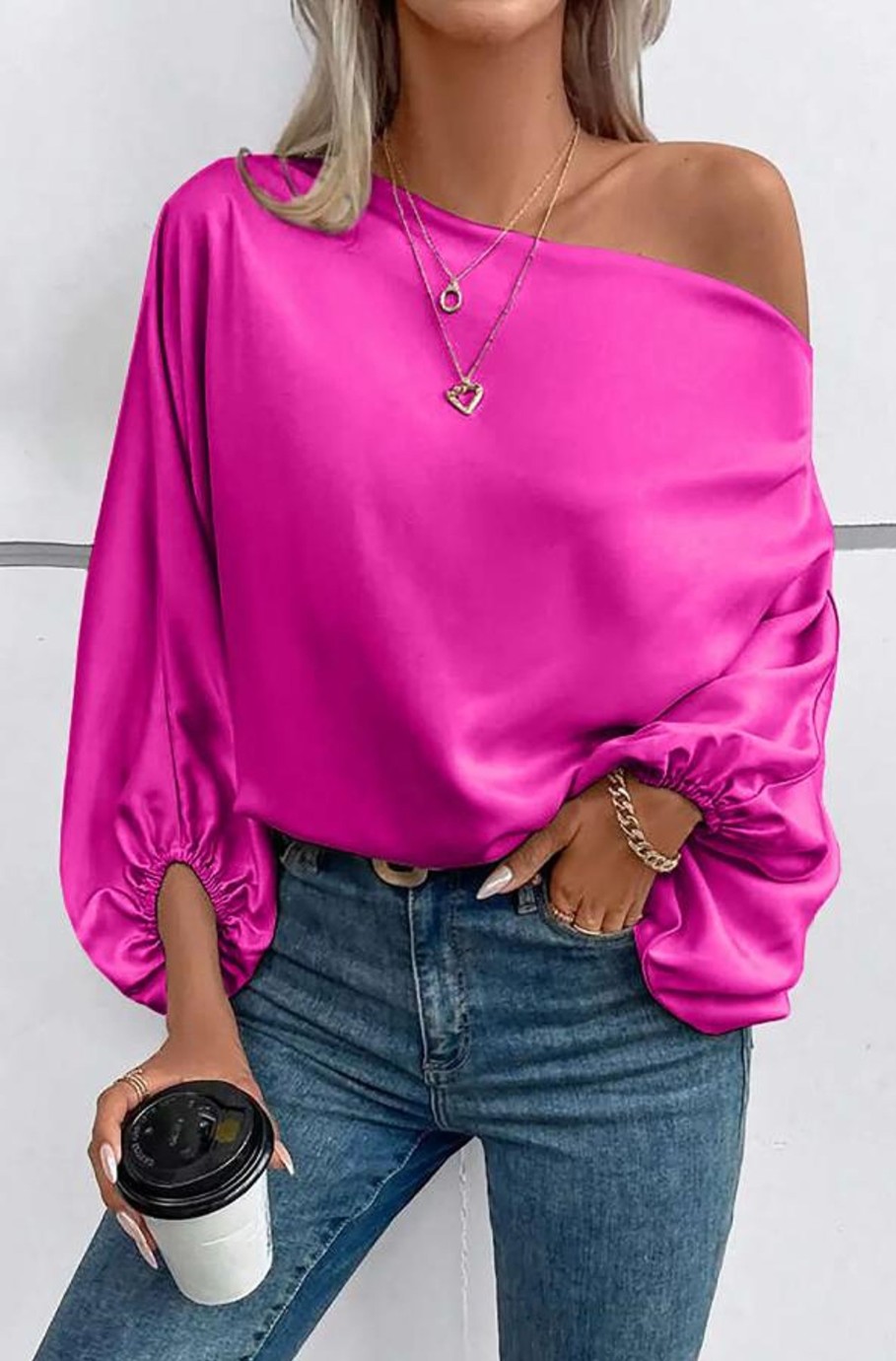 Donna Dear-lover | Blusa Elegante Con Scollo Asimmetrico, Colore Rosa