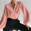 Donna NEO IMAGE | Camicia Elegante Incrociata Scollo A V Con Volant Belucca, Rosa