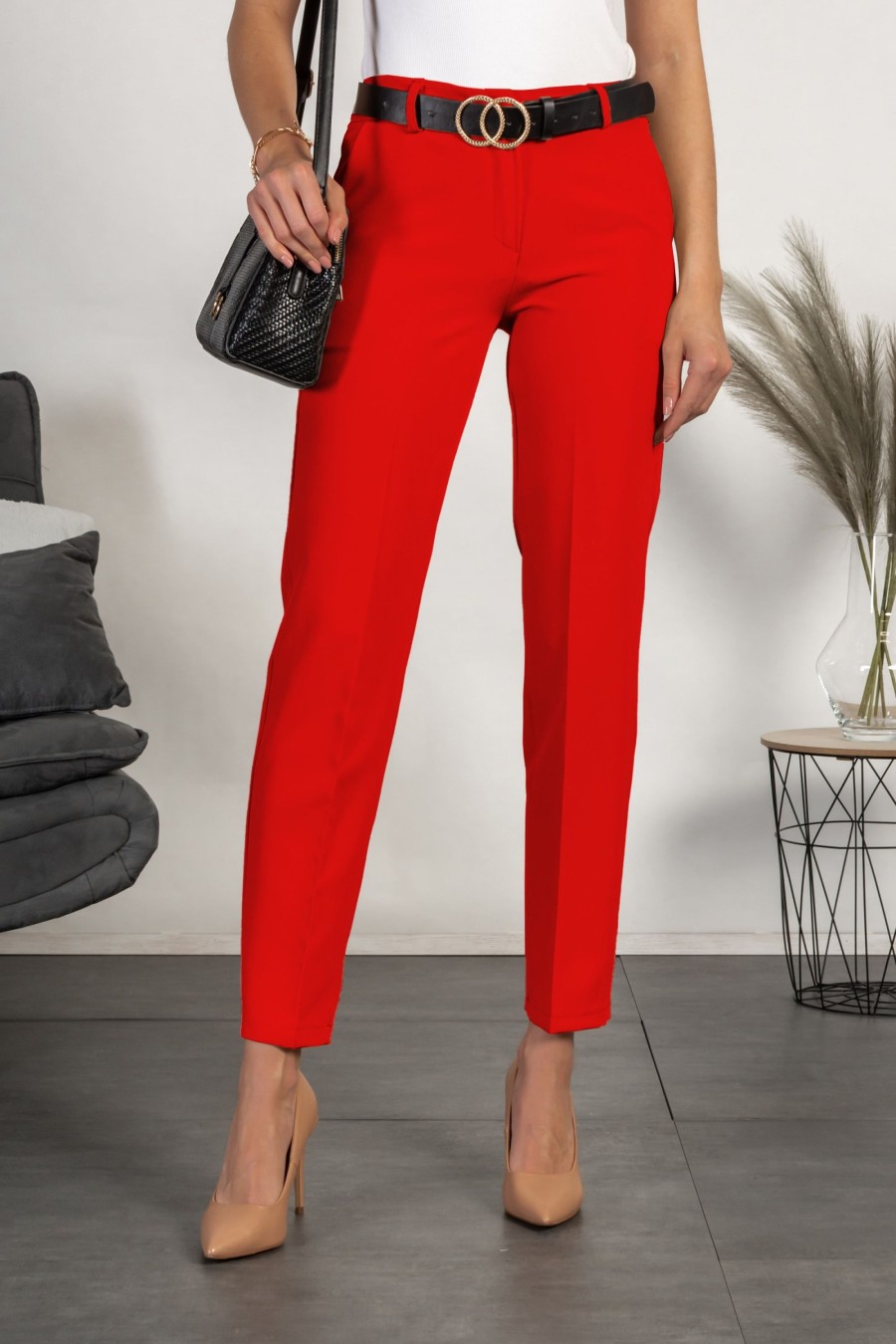 Donna PRONTO MODA ELENE | Pantaloni Eleganti Lunghi Con Pantalone Dritto Tordina, Rosso