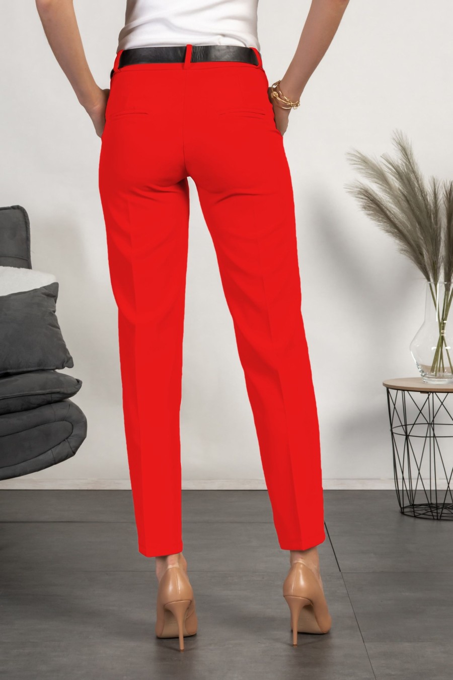 Donna PRONTO MODA ELENE | Pantaloni Eleganti Lunghi Con Pantalone Dritto Tordina, Rosso