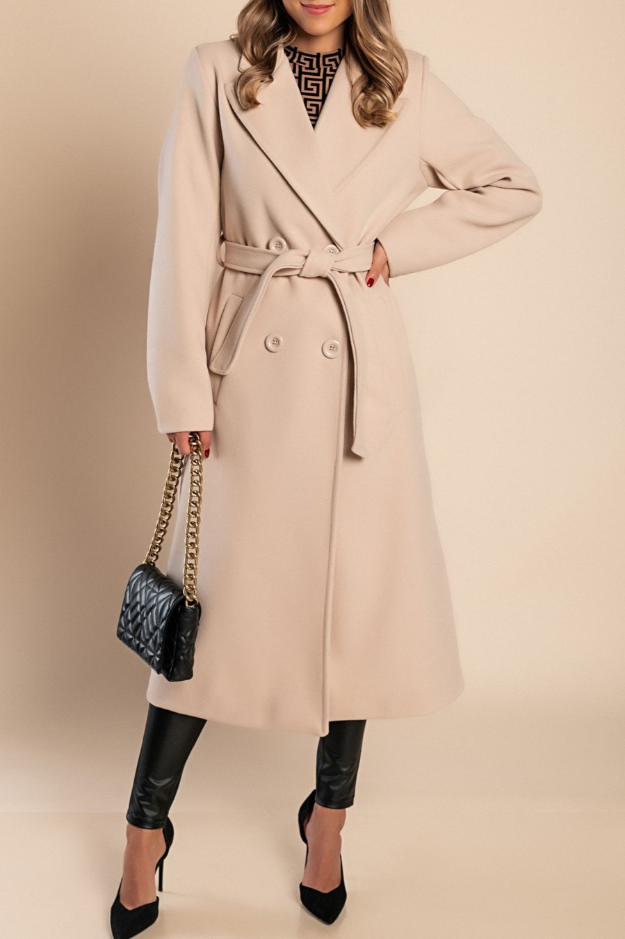 Donna PRONTO MODA ELENE | Cappotto Lungo Elegante Con Bottoni, Beige