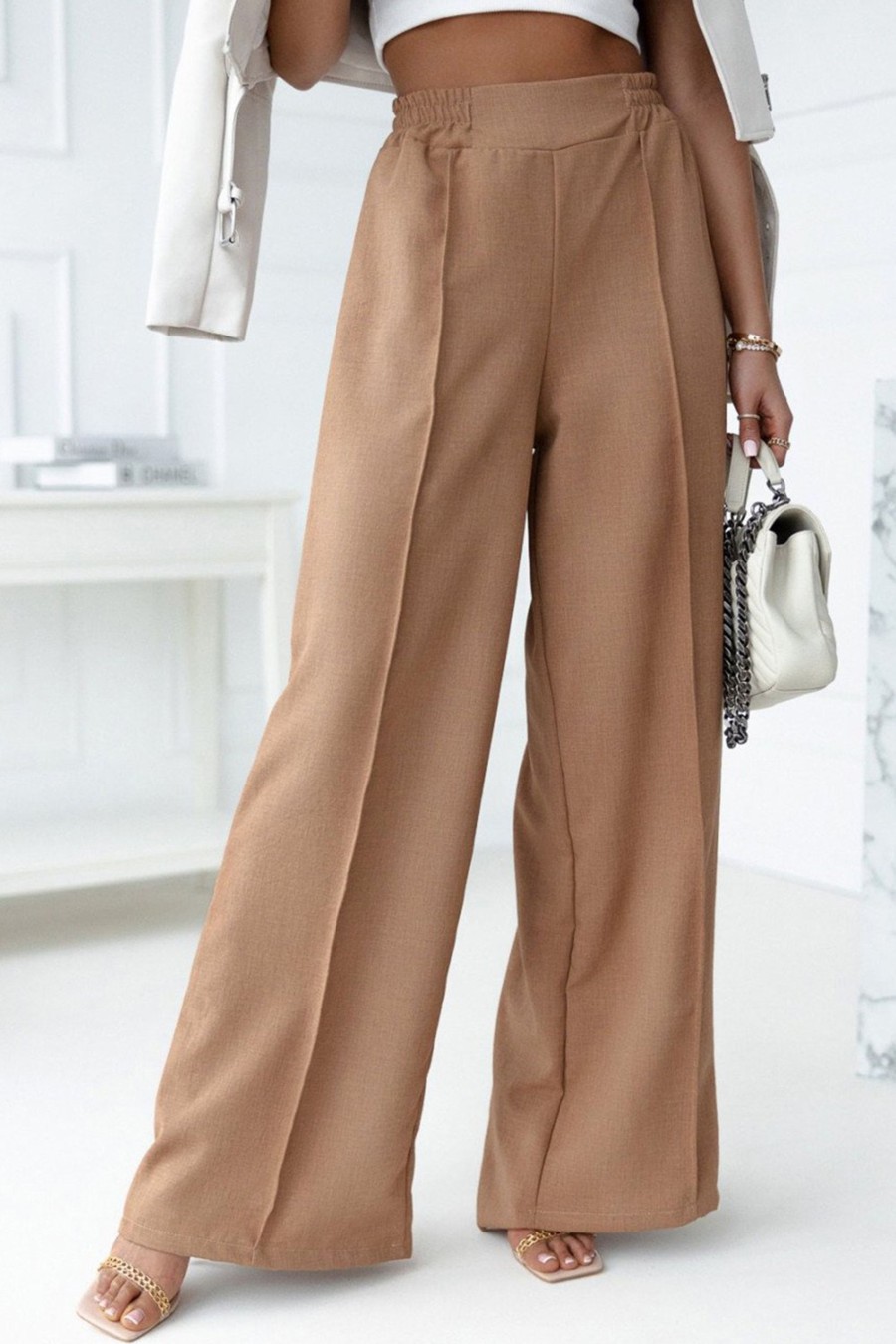 Donna Dear-lover | Pantaloni Lunghi Eleganti Con Elastico In Vita, Kaki