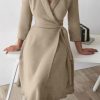 Donna NEO IMAGE | Abito Elegante Ad Incrocio Con Maniche 3/4 Imogena, Beige