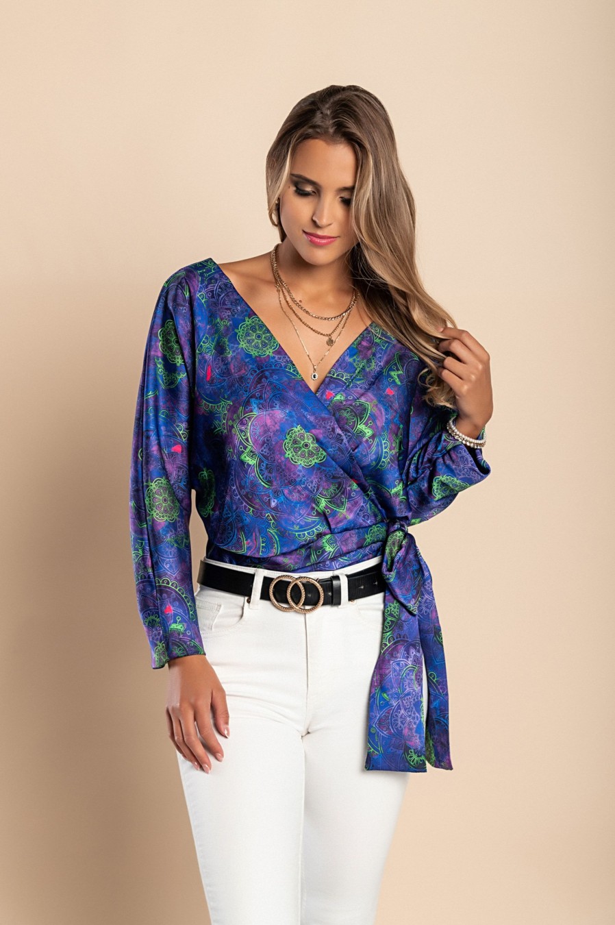 Donna NEO IMAGE | Blusa Elegante Con Stampa Roveretta, Viola