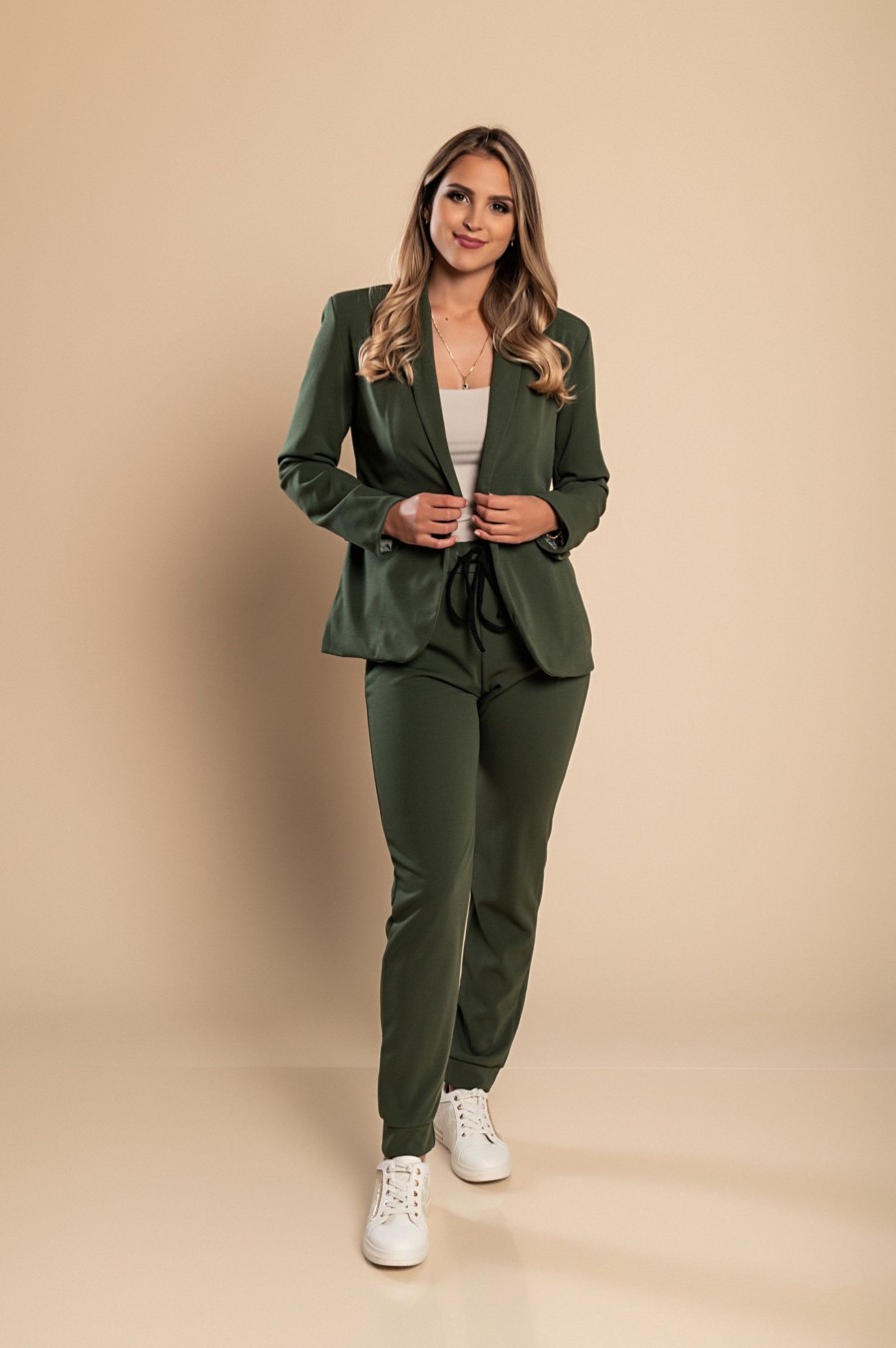 Donna NEO IMAGE | Completo Giacca E Pantalone Elegante Estrena, Verde Oliva