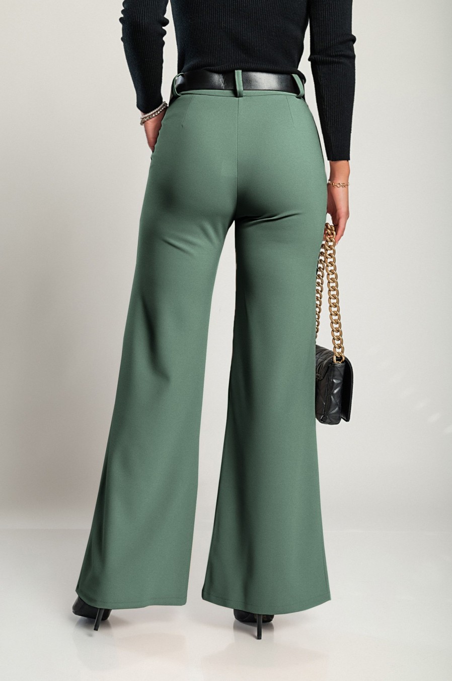 Donna PRONTO MODA ELENE | Pantaloni Lunghi Eleganti Con Cintura Solarina, Oliva