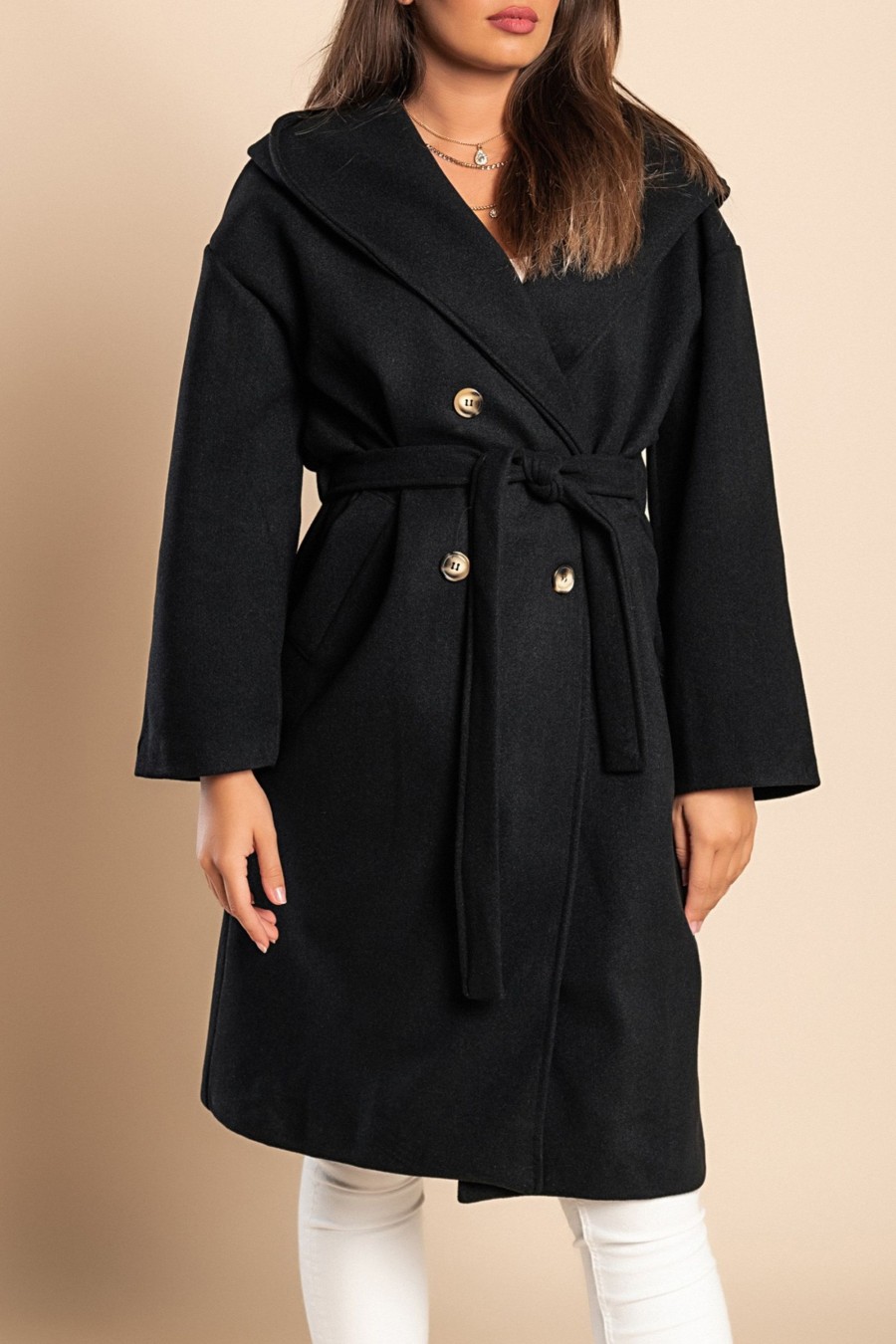 Donna PRONTO MODA ELENE | Cappotto Elegante Con Cappuccio, Nero