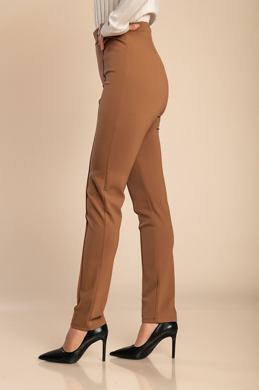 Donna PRONTO MODA ELENE | Pantaloni Eleganti Con Elastico In Vita, Colore Cammello.