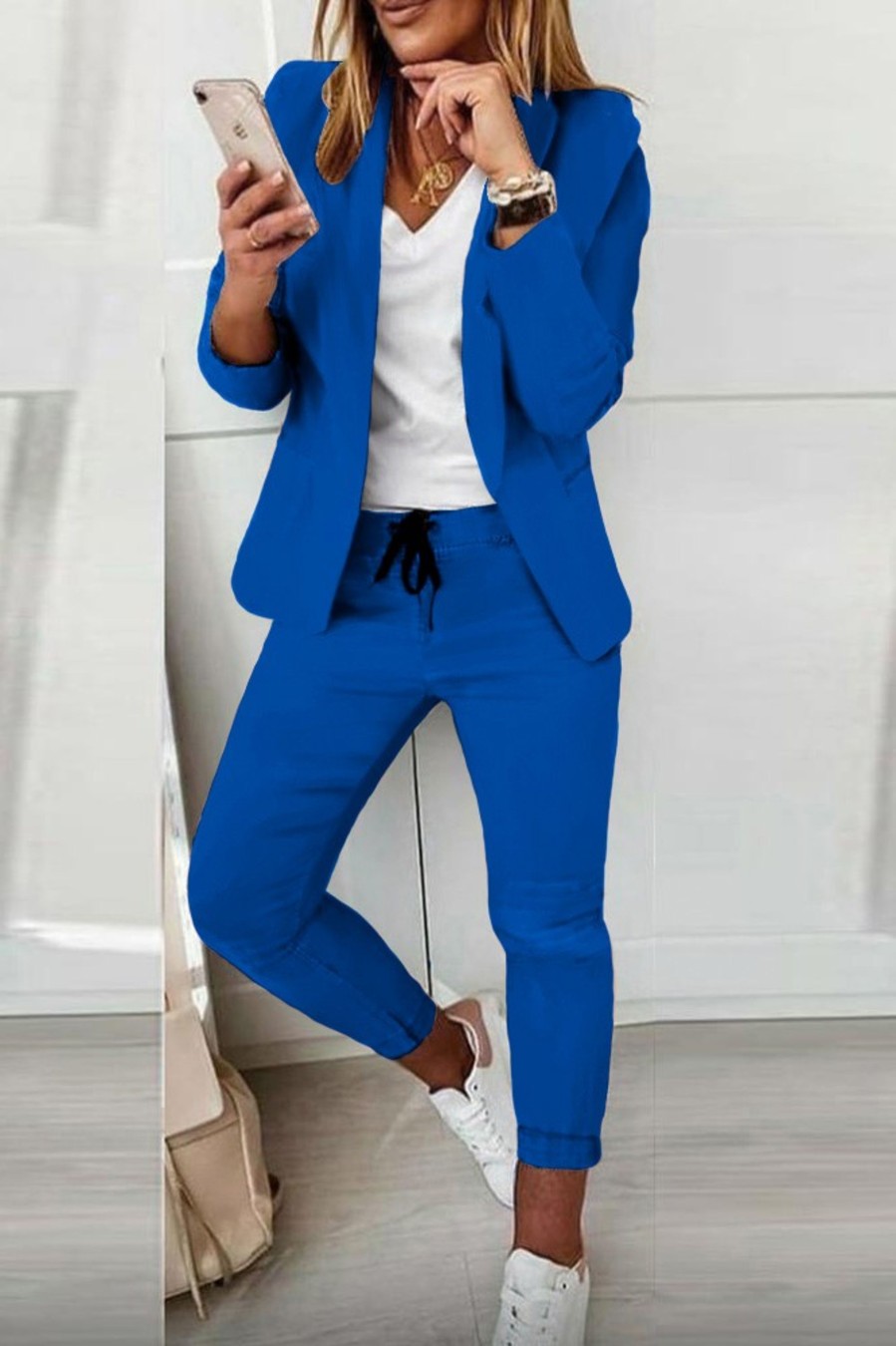 Donna NEO IMAGE | Completo Monocromatico Elegante Pantalone E Blazer Estrena, Blu