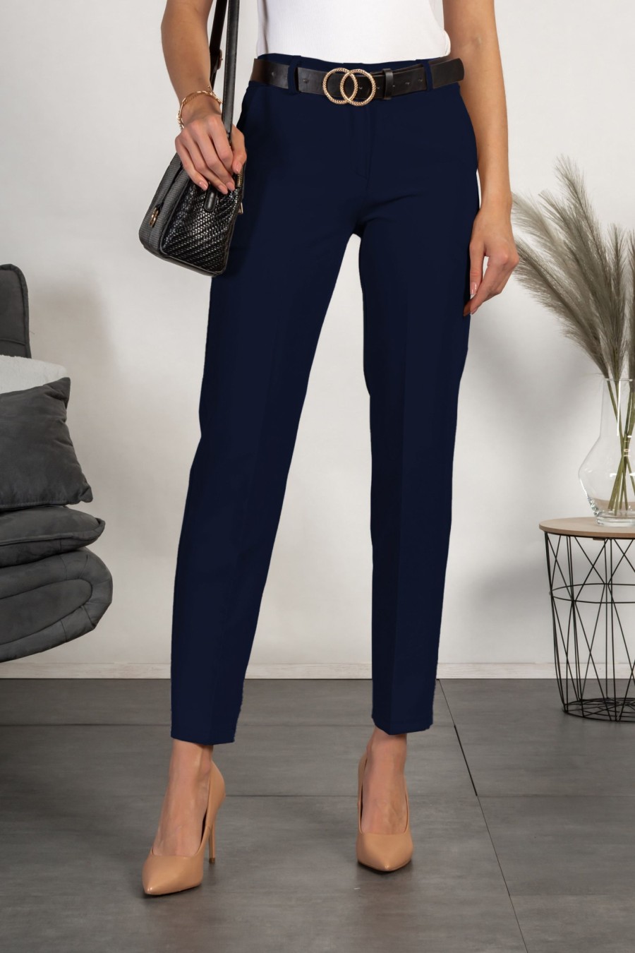 Donna PRONTO MODA ELENE | Pantaloni Lunghi Eleganti Dal Taglio Dritto Tordina, Blu Scuro