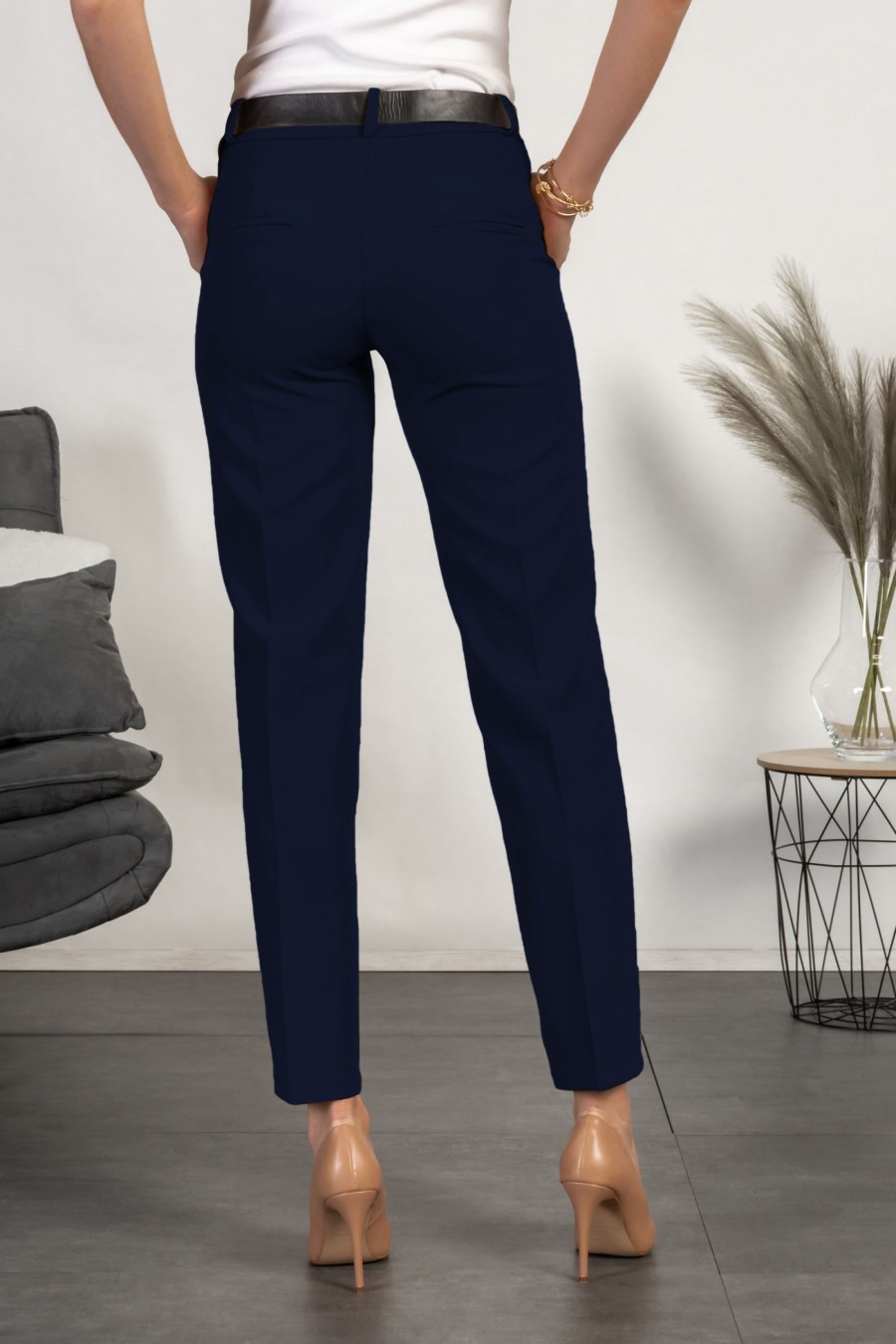 Donna PRONTO MODA ELENE | Pantaloni Lunghi Eleganti Dal Taglio Dritto Tordina, Blu Scuro