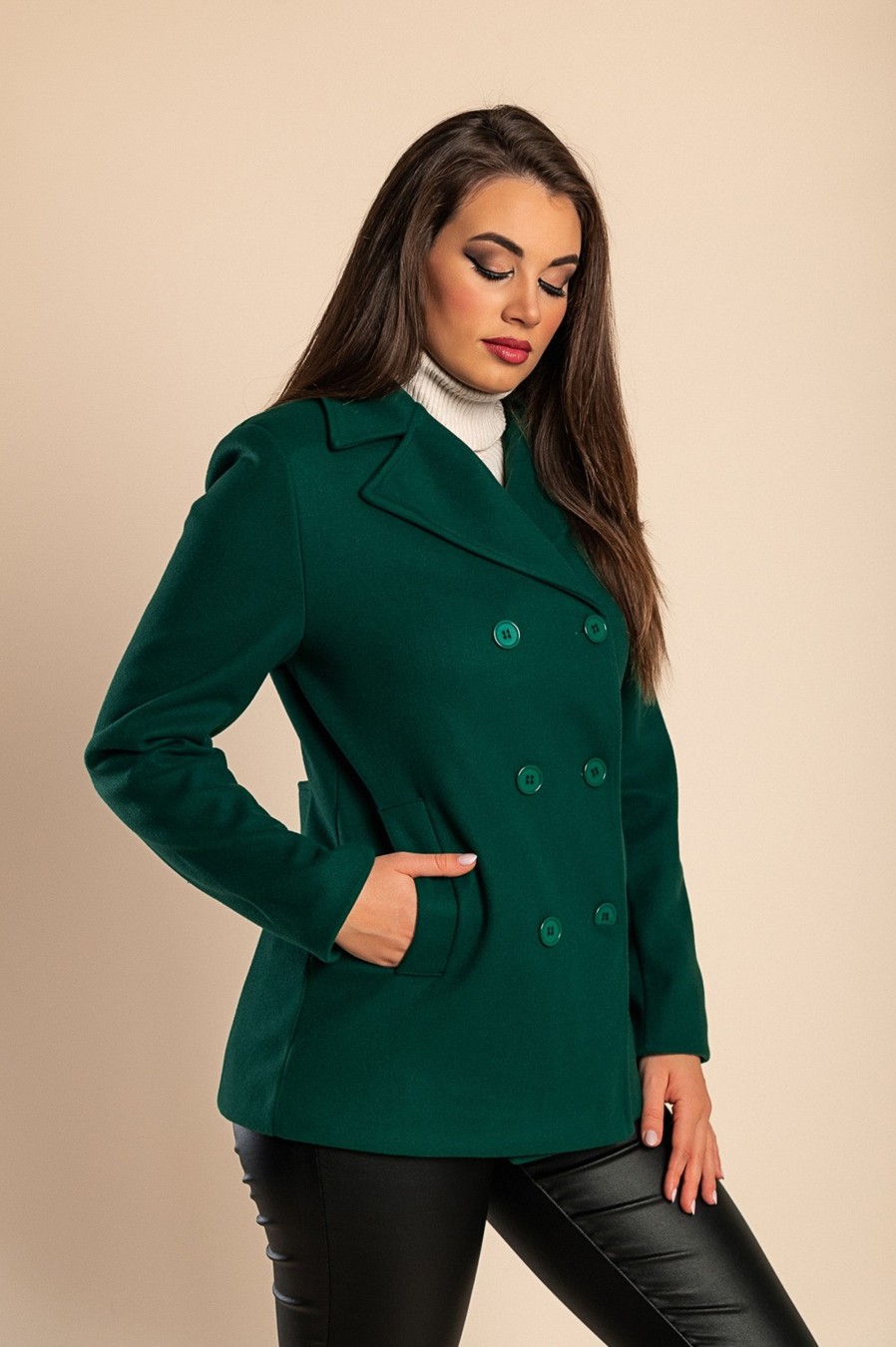 Donna PRONTO MODA ELENE | Cappotto Corto Elegante, Verde Scuro