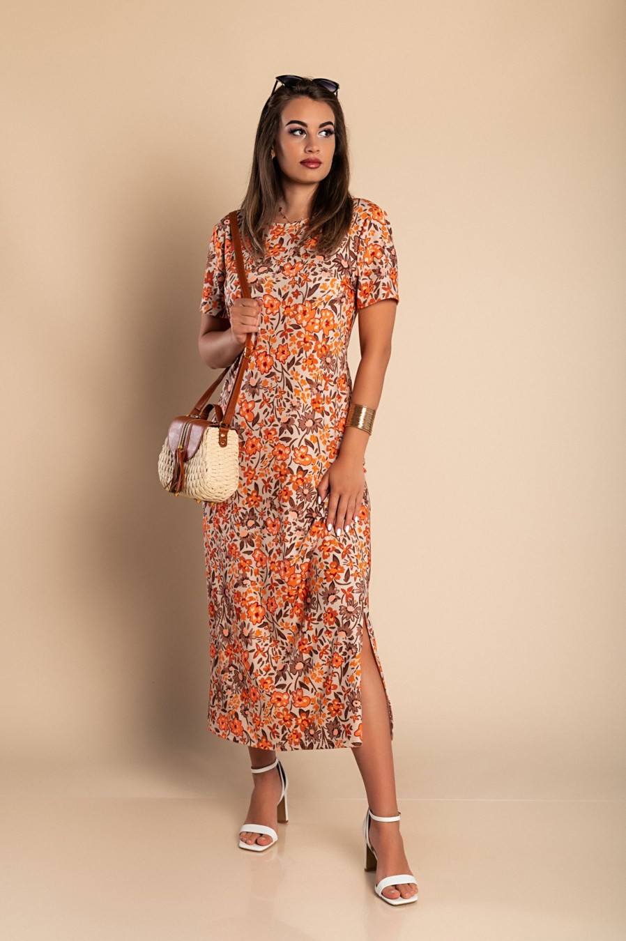 Donna PRONTO MODA ELENE | Maxi Abito Con Stampa Floreale, Arancione